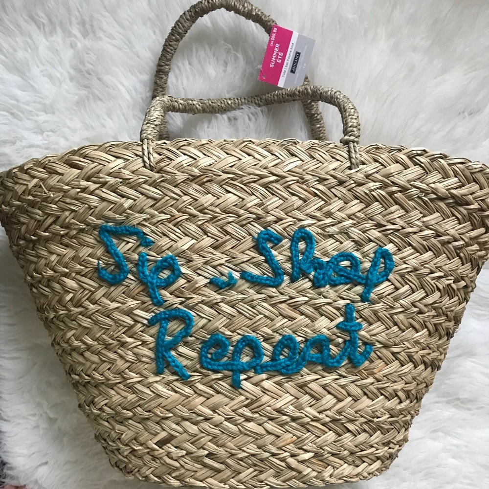 “Sip, Shop Repeat” Large Wicker Beach Tote ☀️